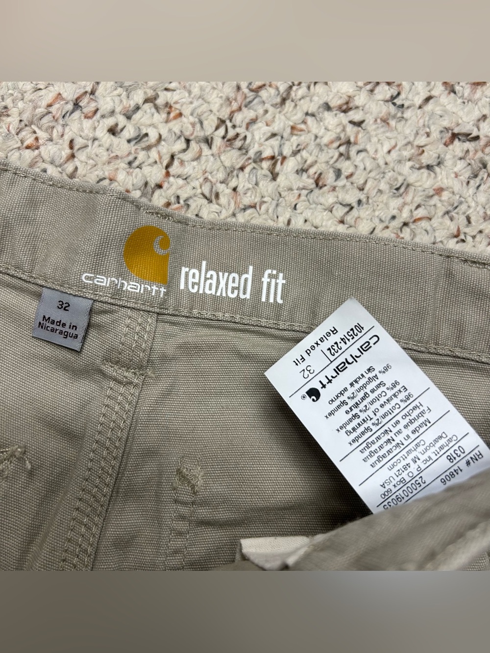 Carhartt Rigby Canvas Short 32x10 Tan Utility Pocket Relaxed Stretch Relaxed Fit - Picture 3 of 6